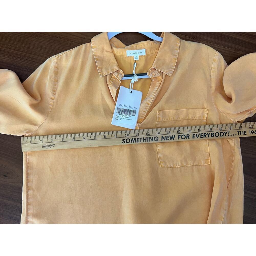 Mododoc Tencel Button Blouse Yellow Hi Low Shirt NWT Sz S - Picture 5 of 6
